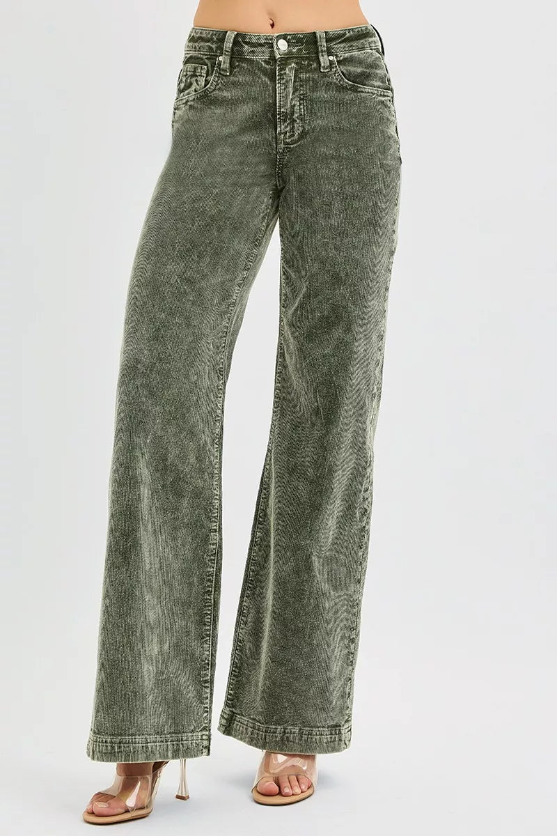 RISEN Full Size High Rise Wide Leg Corduroy Jeans