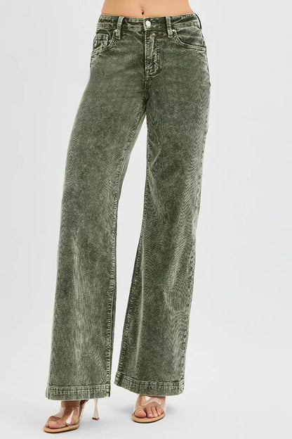RISEN Full Size High Rise Wide Leg Corduroy Jeans