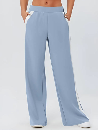 Side Striped Wide Leg Pants Pastel Blue