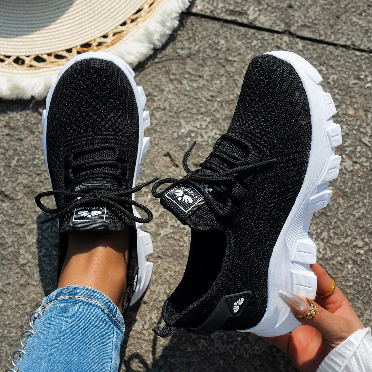 Mesh Lace Up Platform Athletic Black
