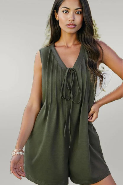 Tie Front Sleeveless Romper Moss