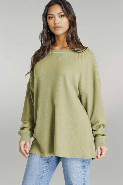 Waffle-Knit Long Sleeve Sweatshirt