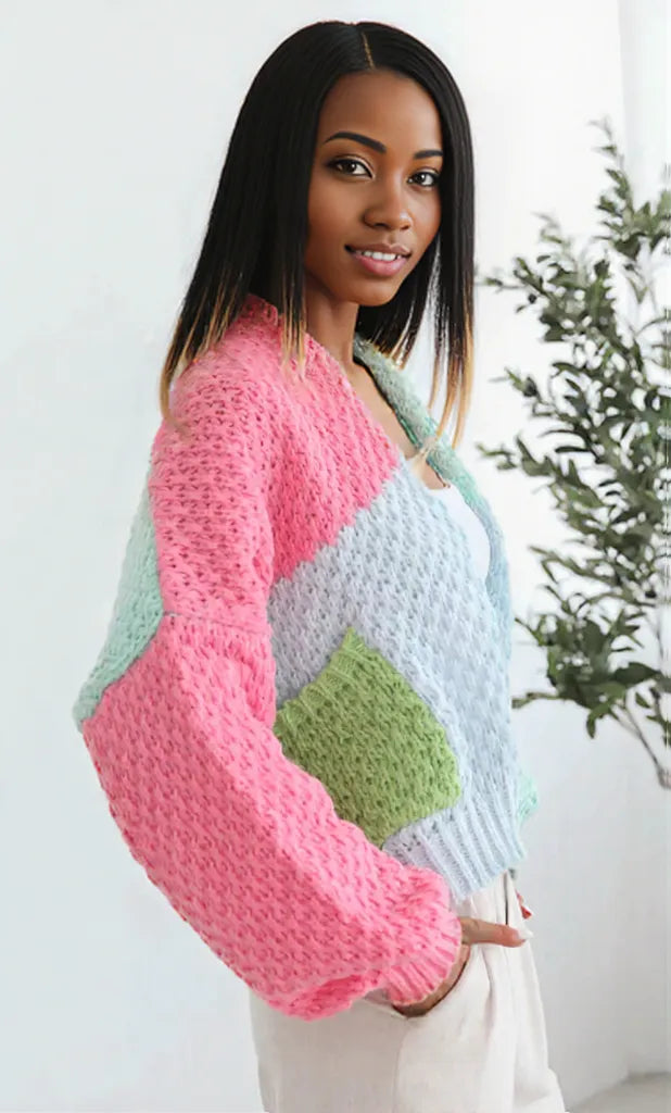 Color Block Open Front Cardigan Multicolor