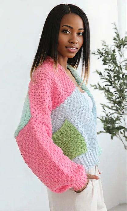 Color Block Open Front Cardigan Multicolor