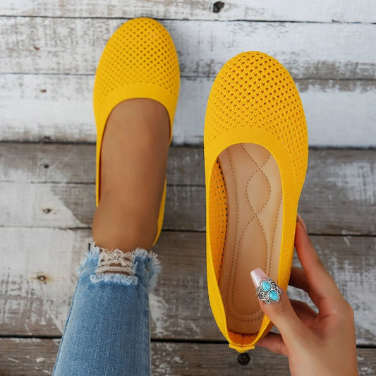 Solid Color Mesh Flat Slip-Ons Gold