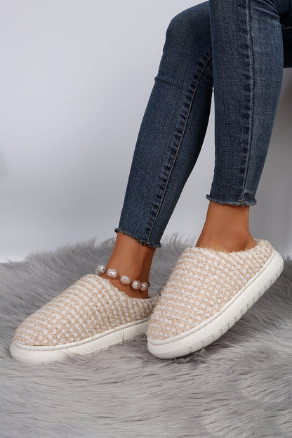 Pale Khaki Two-tone Knitted Warm Homewear Slippers-Shoes & Bags/Slippers-HTO Apparel-Dear-Lover