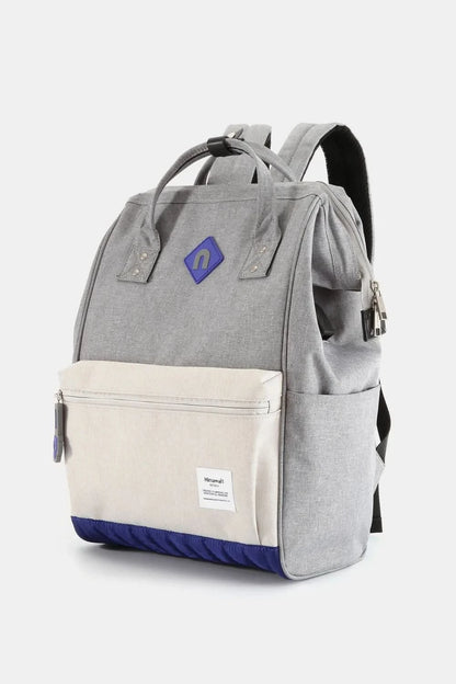Himawari Contrast Waterproof Backpack Bag with External USB Port Grey Ivory One Size
