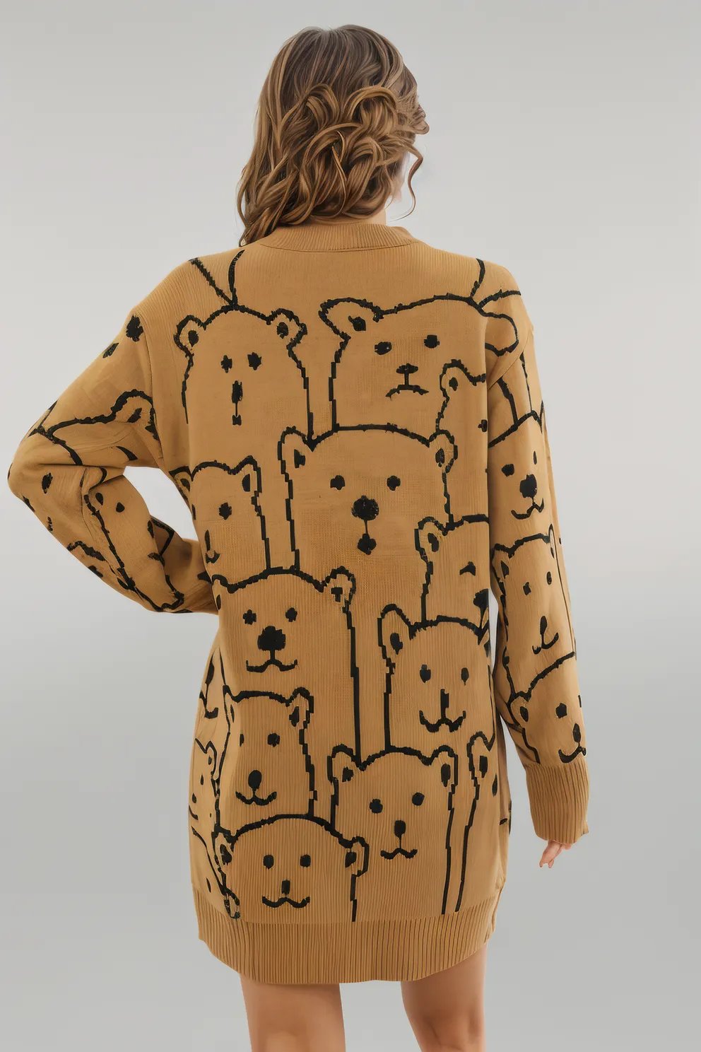 Bear Pattern Round Neck Sweater Dress