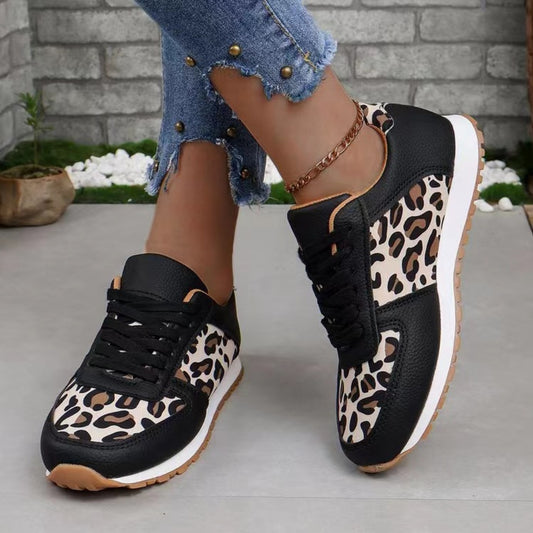 Tied Printed PU Leather Athletic Black