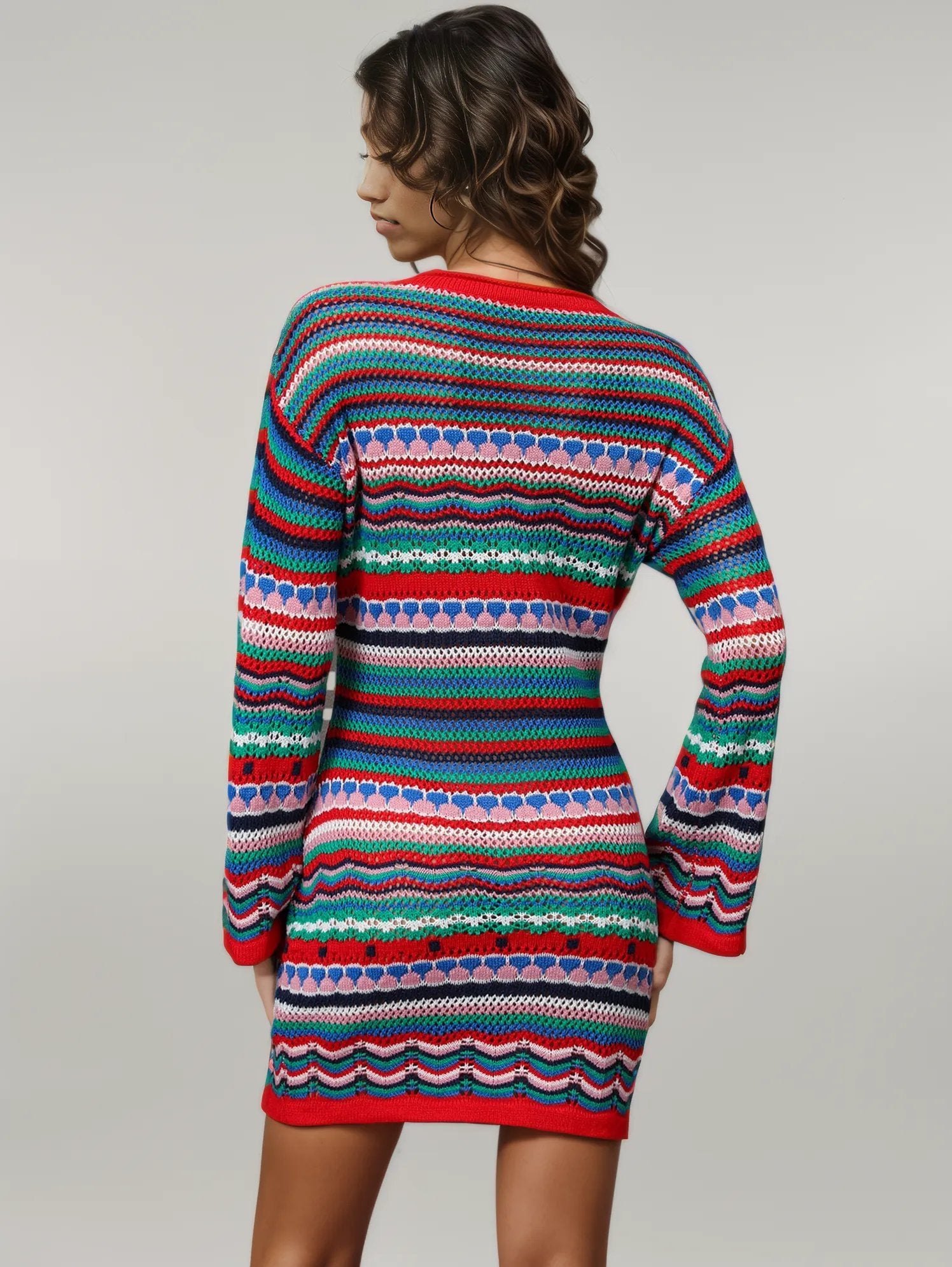 Angel Wings Multicolored Stripe Dropped Shoulder Sweater Dress