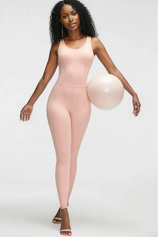 Crisscross Wide Strap Active Jumpsuit Blush Pink