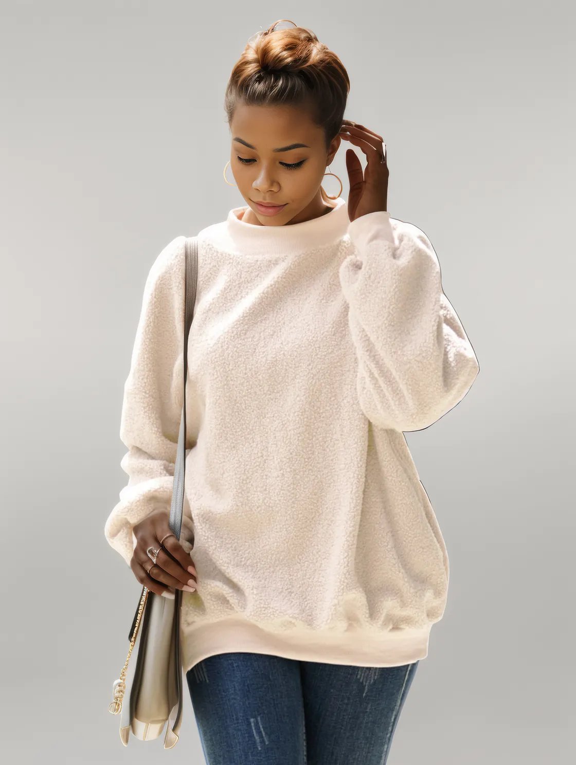 Ivy Lane Mock Neck Dropped Shoulder Sweatshirt Ivory