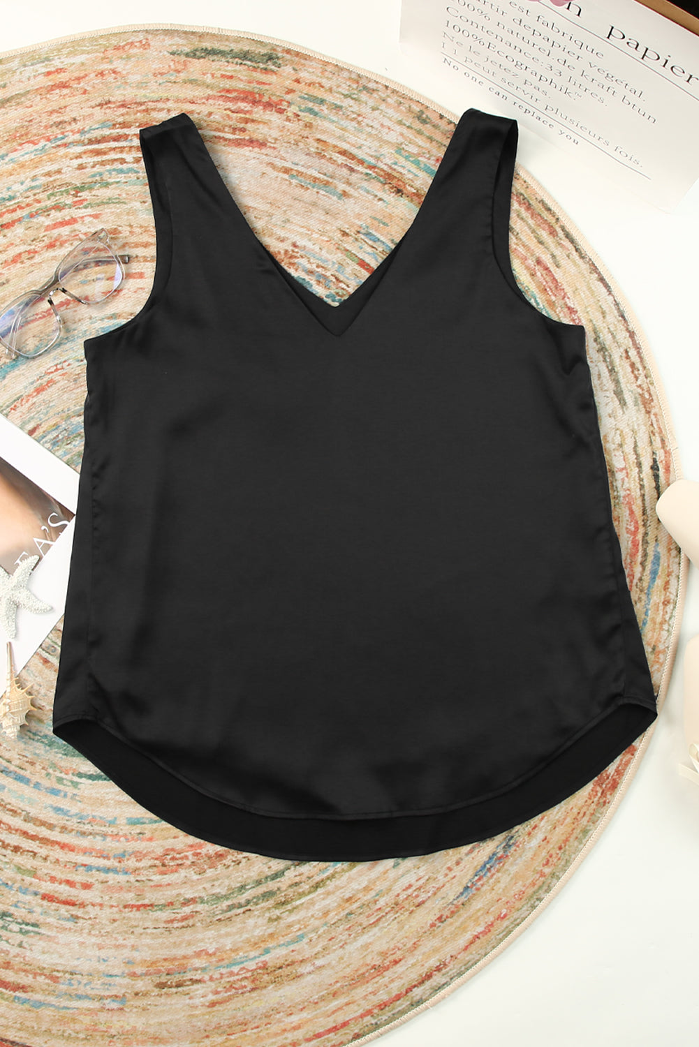 Black Deep V Neck Loose Tank Top