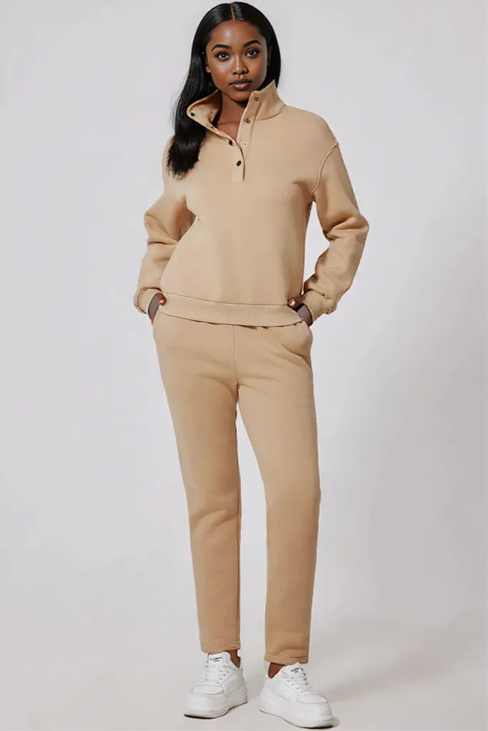 Half Snap Turtleneck Top and Pants Active Set