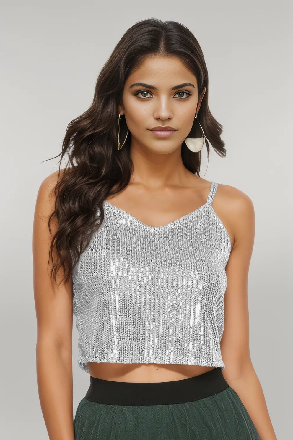 Sequin Cropped Cami Silver One Size