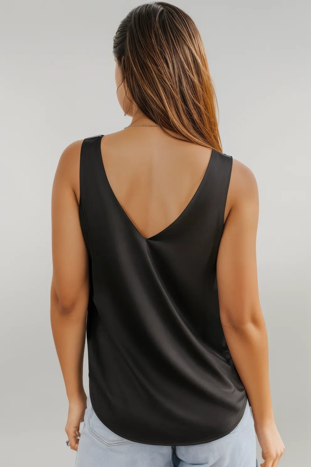 Black Deep V Neck Loose Tank Top