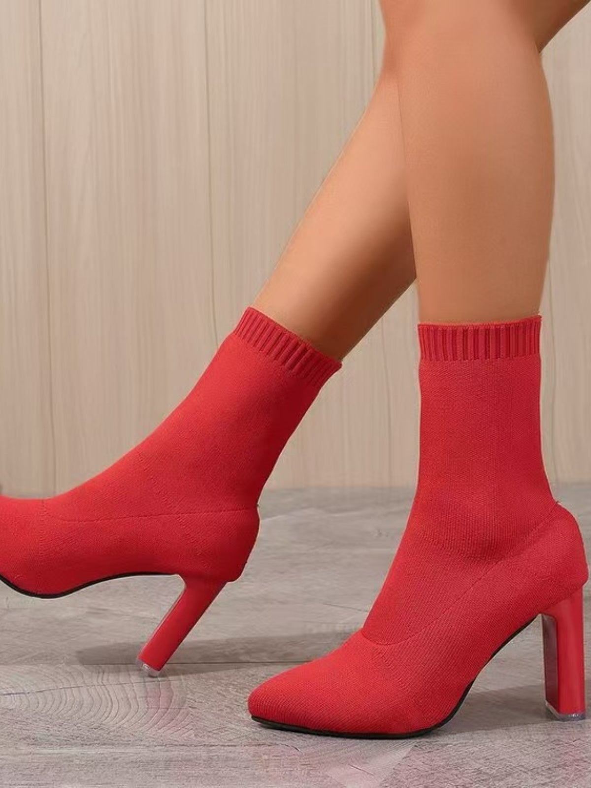 Point Toe Block Heel Boots Red