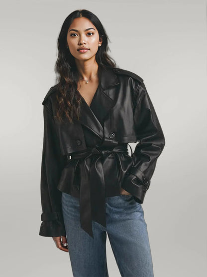 Leather Belted Trench Jacket