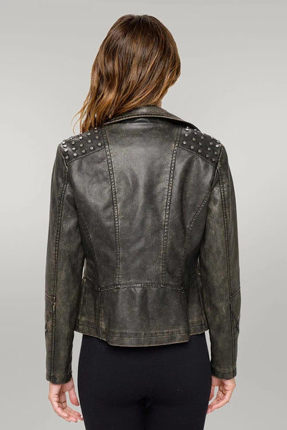 Coalition LA Studded Classic Moto Faux Leather Jacket