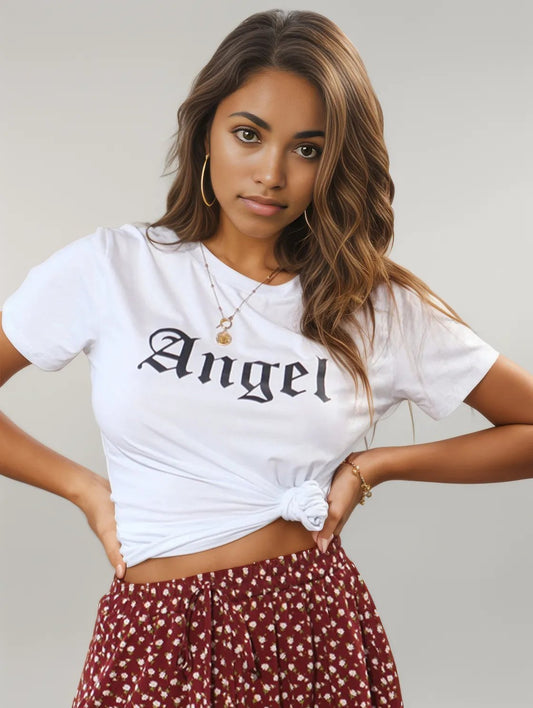 Perfee ANGEL Round Neck Short Sleeve T-Shirt White