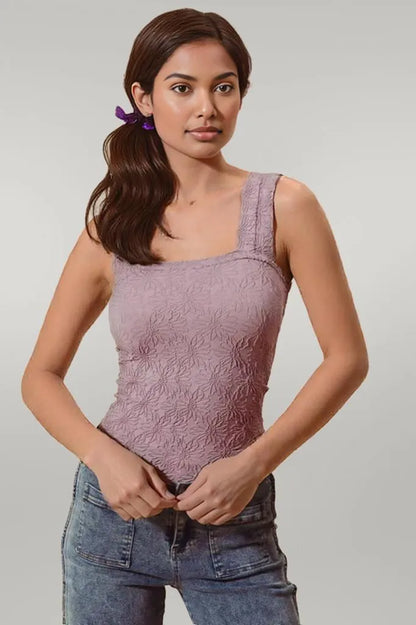 SO ME Floral Jacquard Seamless Tank Top DUSTY LAVENDER