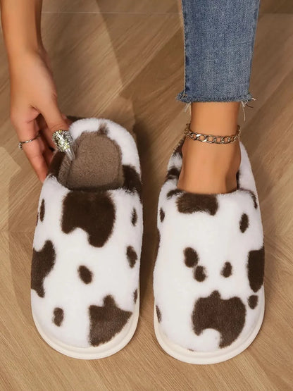 Animal Print Faux Fur Slippers Coffee Brown