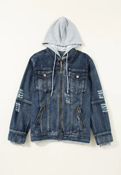 Two-Piece Hooded Zip-Up Denim Jacket