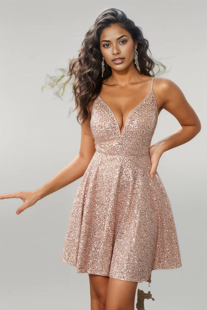 Sequin Spaghetti Strap Dress Camel