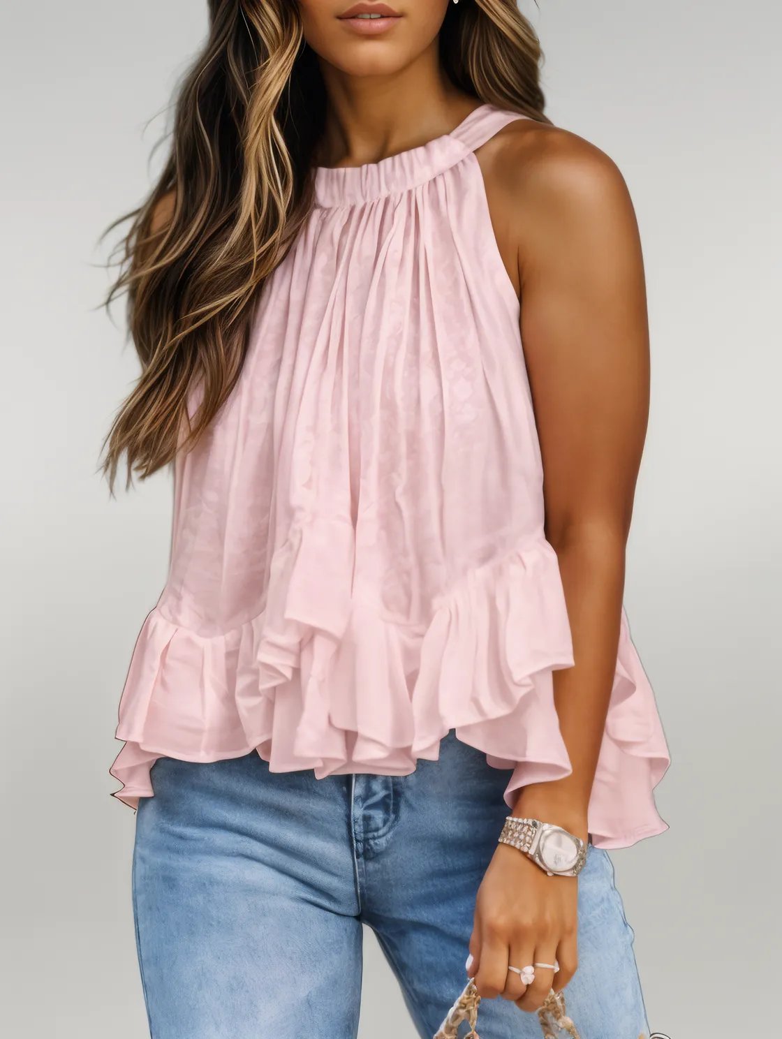 Full Size Ruched Round Neck Tank Blush Pink