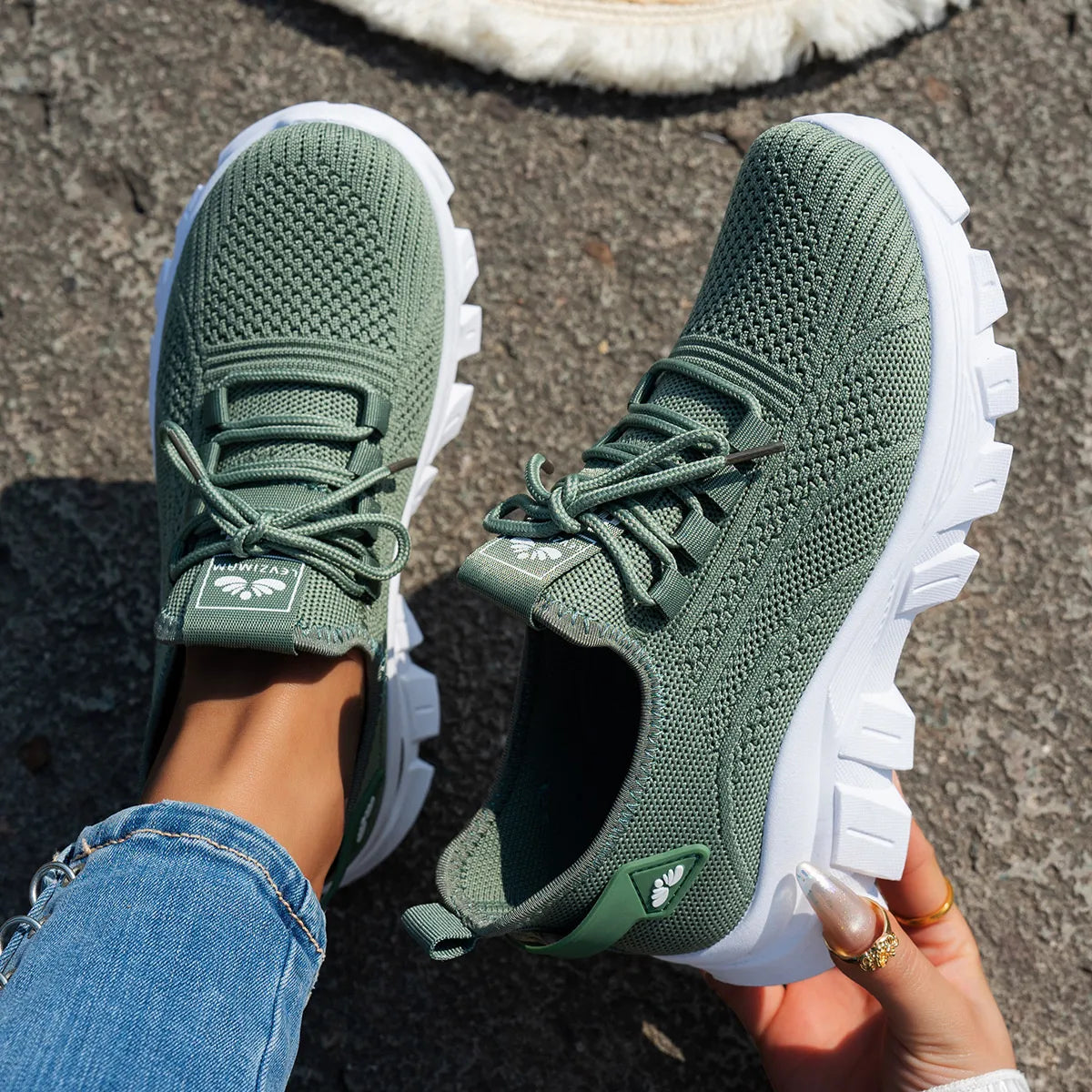 Mesh Lace Up Platform Athletic Green