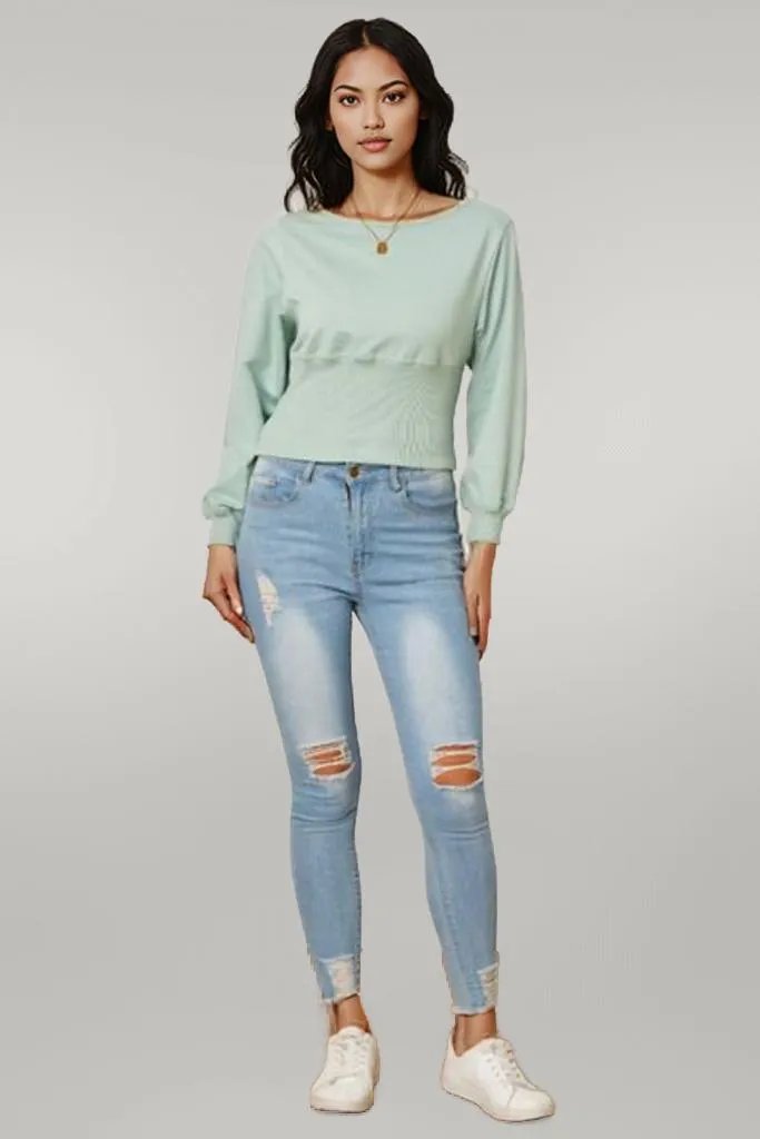 Boat Neck Lantern Sleeve Blouse