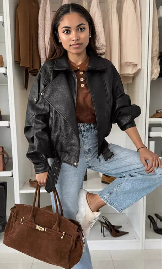 Leather Zip Up Jacket Black