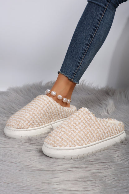 Pale Khaki Two-tone Knitted Warm Homewear Slippers-Shoes & Bags/Slippers-HTO Apparel-Dear-Lover