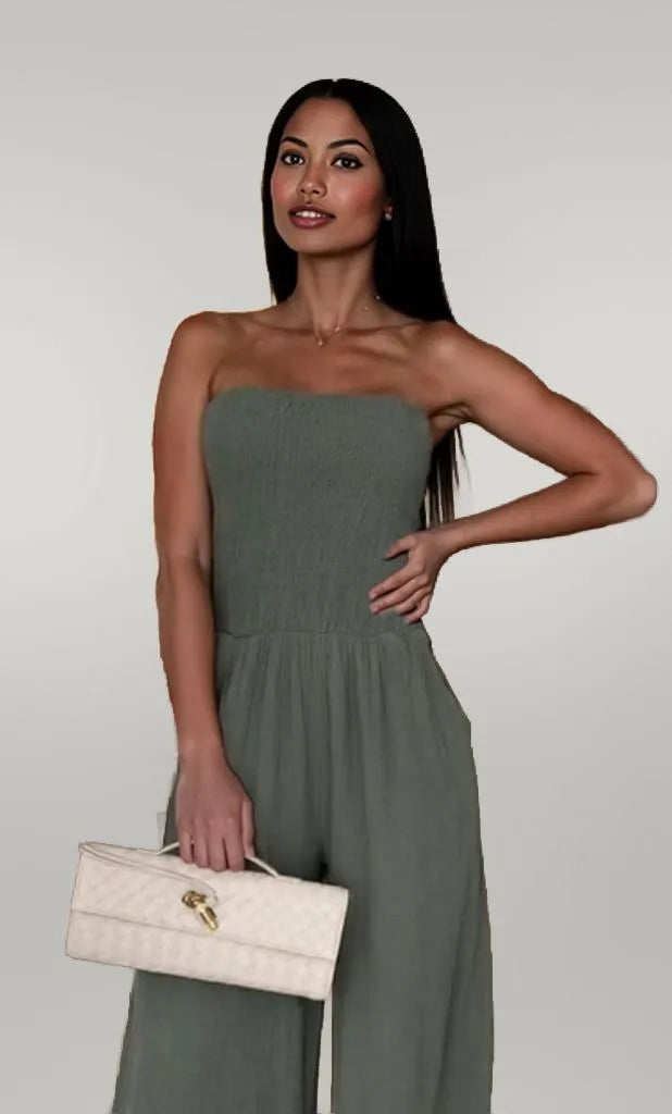 Smocked Tube Wide-Leg Jumpsuit