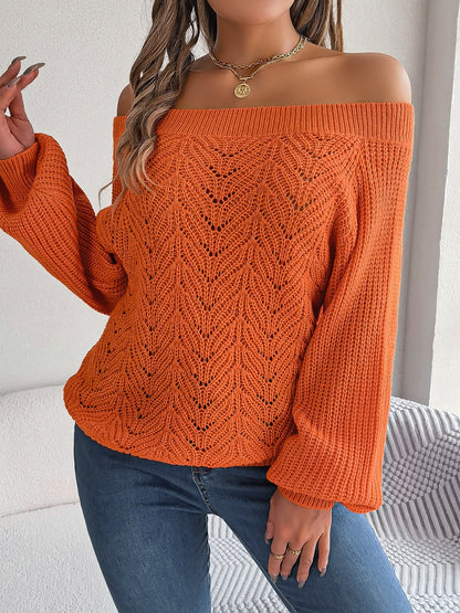 Openwork Off-Shoulder Long Sleeve Sweater