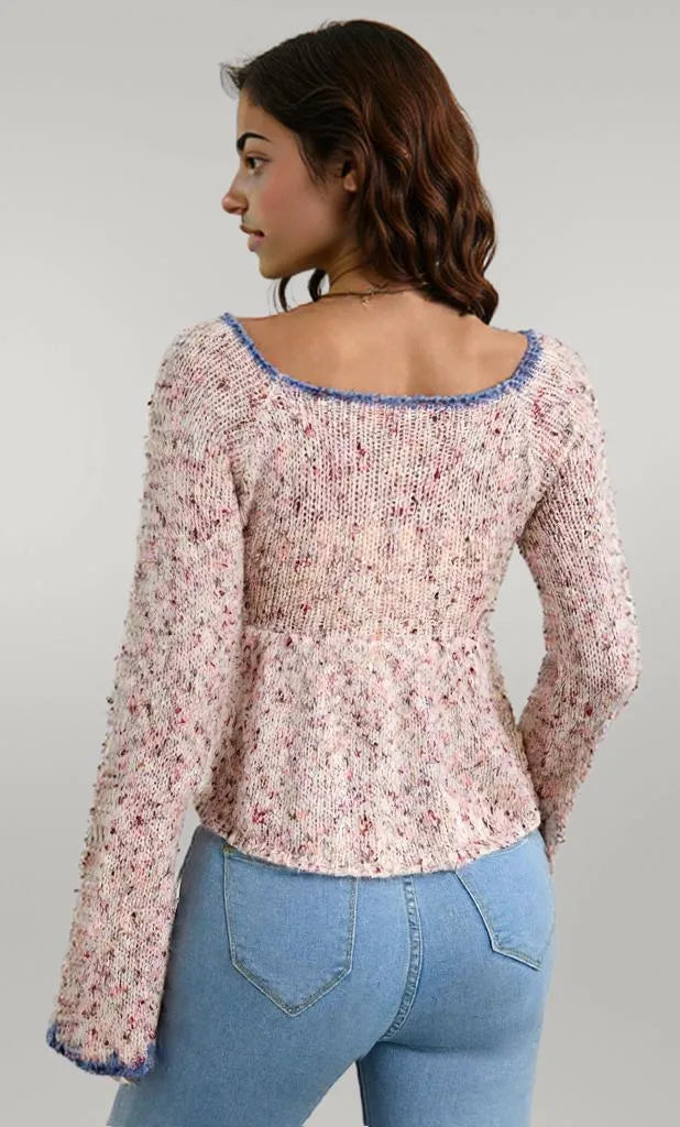 Tie Front Flare Sleeve Sweater