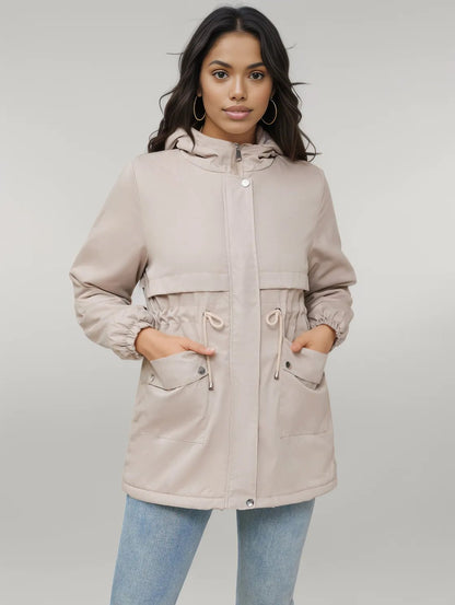 Drawstring Long Sleeve Hooded Jacket