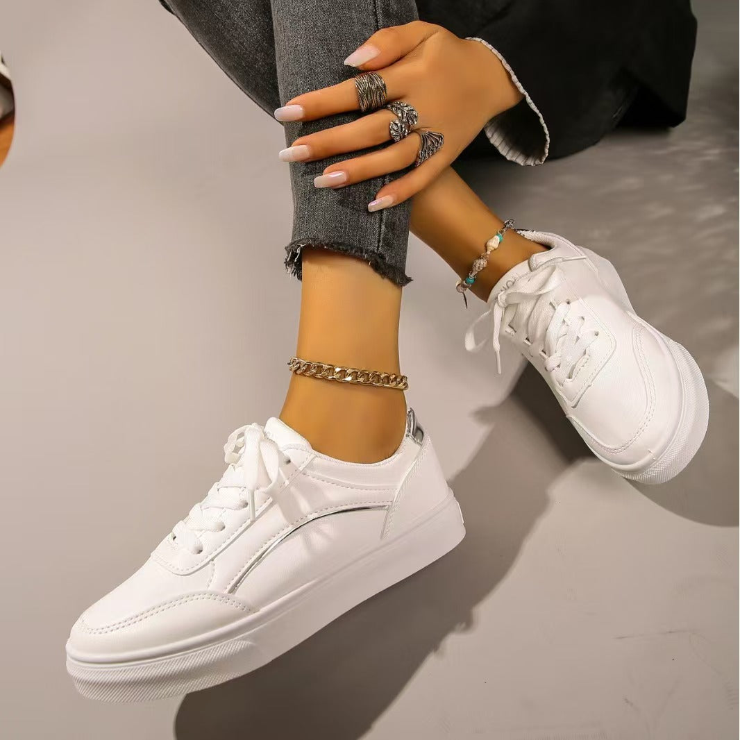 PU Leather Round Toe Flat Sneakers