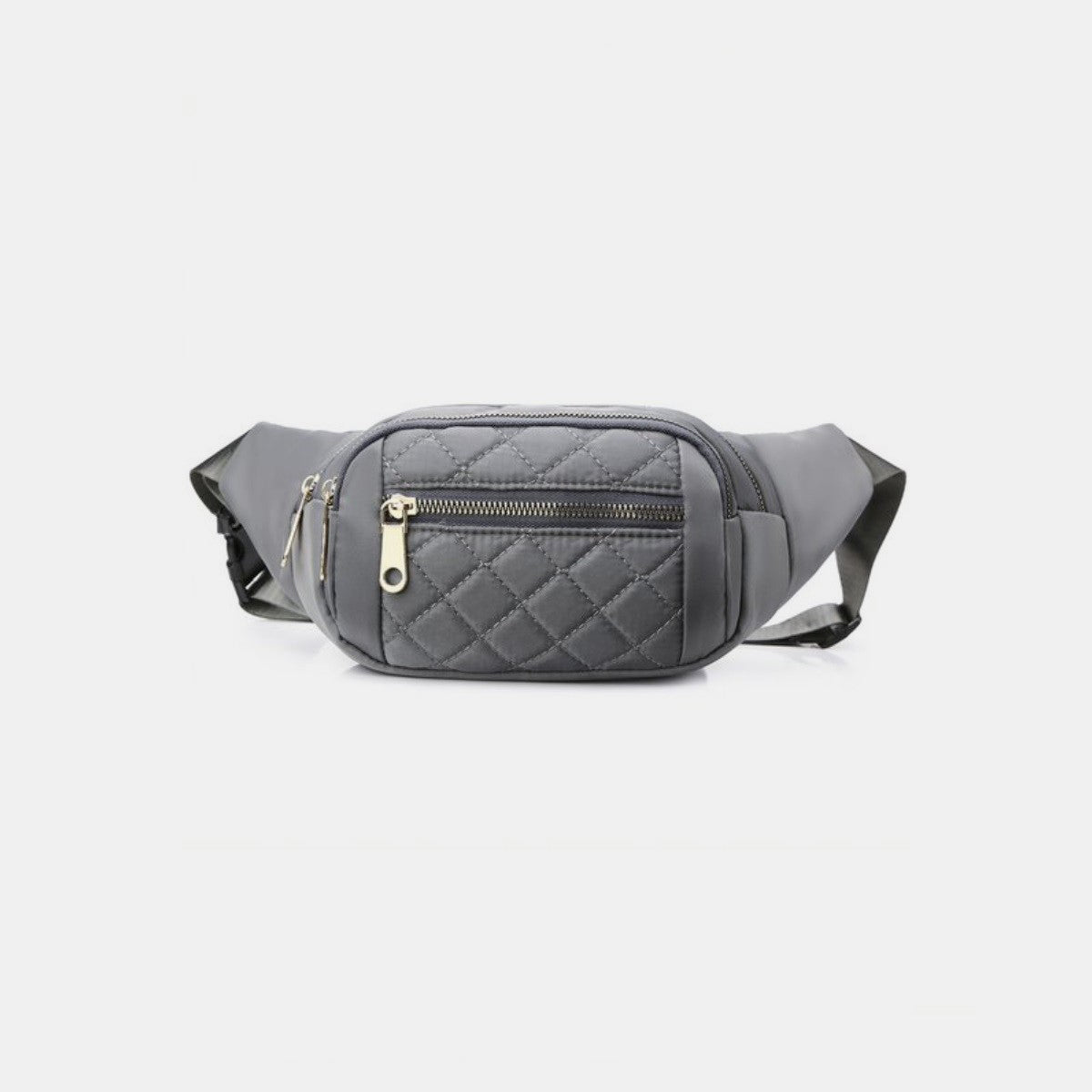 Zenana Quilted Multi Pocket Waist Belt Bag Grey One Size