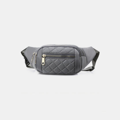 Zenana Quilted Multi Pocket Waist Belt Bag Grey One Size