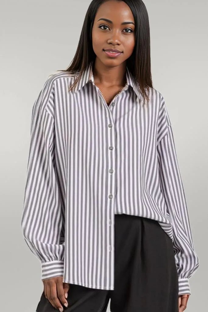 Mittoshop Button Down Striped Long Sleeve Shirt Black