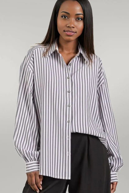 Mittoshop Button Down Striped Long Sleeve Shirt Black