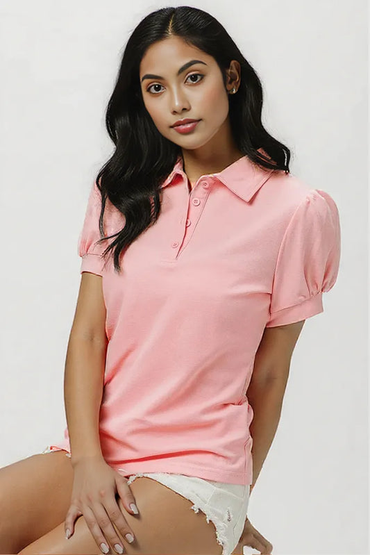 BiBi Short Puff Sleeve Pique Shirt