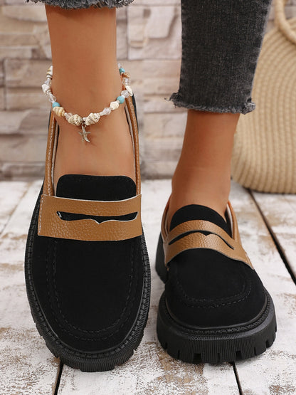 Contrast Suede Platform Loafers Black