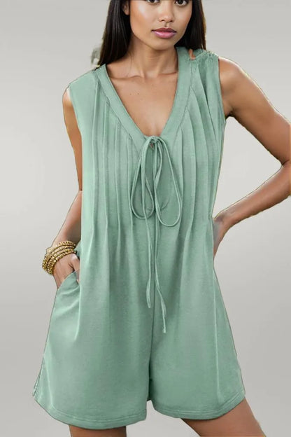 Tie Front Sleeveless Romper Gum Leaf