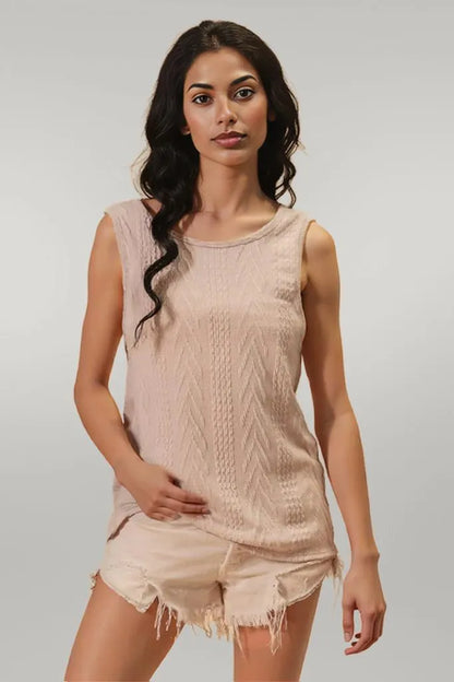 BiBi Textured Sweather Knit Twist Back Sleeveless Top