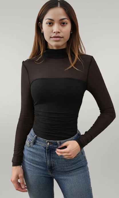 Mock Neck Long Sleeve Top Black