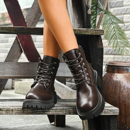 Lace Up Platform Boots Brown