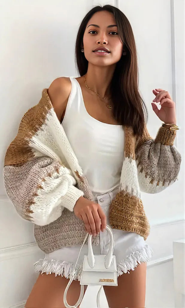 Color Block Drop Shoulder Cardigan