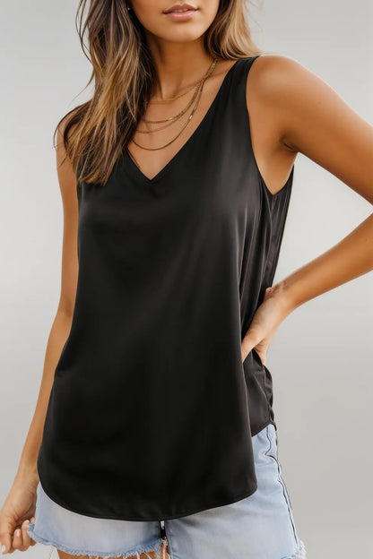 Black Deep V Neck Loose Tank Top